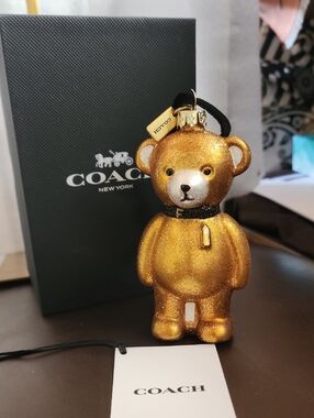 Coach Gold Glitter Teddy Bear Ornament Huge Teddy 5" Tall 2.5" NIB